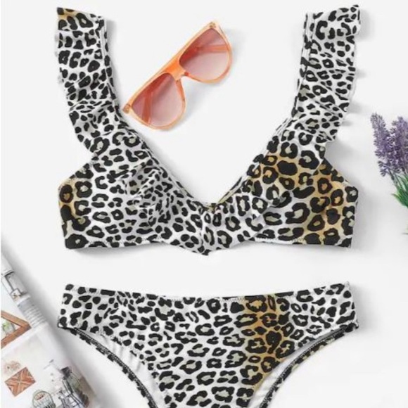 Leopard Print Ruffle Bikini - Picture 1 of 5